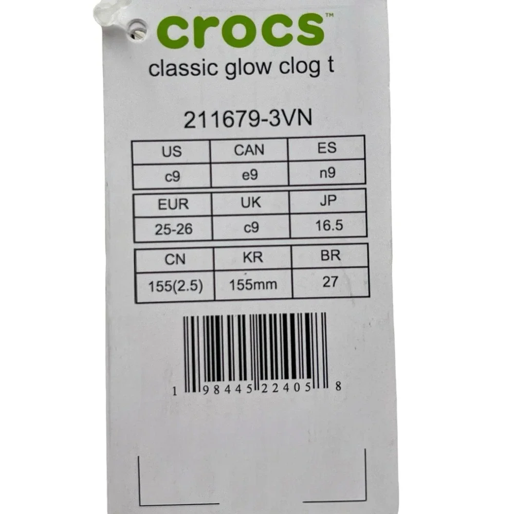 Crocs Toddler Girls Boys Slip-on Clogs Size 9 White Glow Green in the Dark